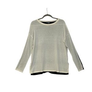 Vince Cashmere Cream and Black Crew Neck Sweater | Size M